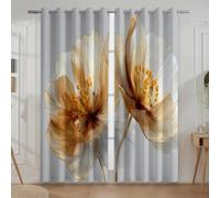Générique Rideau Chambre, Douceur d'IntérieurAnti Froid et Chaleurà OeilletsChambre Maison Salon IntérieursGrisAbstrait Aquarelle Fleur blanche132 L x 210 H cm.