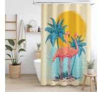 Générique Rideau de Douche 120 x 200 cm, 1 Panneau, Microfibre Douce, Anti-Moisissure et Imperméable, Lavable, pour Salle de Bains, avec Œillets et Crochets, Beige, Illustration Oiseau Palmiers