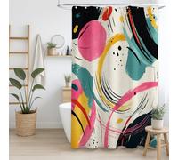 Générique Rideau de Douche 120 x 200 cm, 1 Panneau, Microfibre Douce, Anti-Moisissure et Imperméable, Lavable, pour Salle de Bains, avec Œillets et Crochets, Crème, Abstrait Illustration Lignes