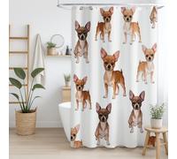 Générique Rideau de Douche 180 x 180 cm, 1 Panneau, Microfibre Douce, Anti-Moisissure et Imperméable, Lavable, pour Salle de Bains, avec Œillets et Crochets, Marron, Animal Mignon Chien