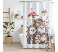 Générique Rideau de Douche 180 x 180 cm, 1 Panneau, Microfibre Douce, Anti-Moisissure et Imperméable, Lavable, pour Salle de Bains, avec Œillets et Crochets, Blanc, Animal Mignon Hérisson