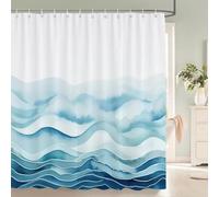 Générique Rideau de Douche 200X200 à Rayures Vagues Aquarelle Bleues,Rideau de Salle de Bain Abstrait Dégradé Océan,Rideau de Bain Imperméable à Séchage Rapide Style Côtier avec Crochets Style 9