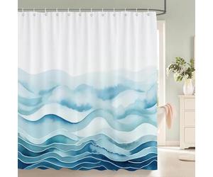 Générique Rideau de Douche 200X200 à Rayures Vagues Aquarelle Bleues,Rideau de Salle de Bain Abstrait Dégradé Océan,Rideau de Bain Imperméable à Séchage Rapide Style Côtier avec Crochets Style 9