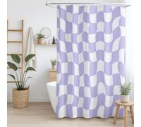 Générique Rideau de Douche 240 x 200 cm, 1 Panneau, Microfibre Douce, Anti-Moisissure et Imperméable, Lavable, pour Salle de Bains, avec Œillets et Crochets, Violet Clair, Vintage Ondulé À Carreaux