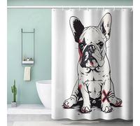 Générique Rideau de Douche 3D Bouledogue Chien Animal Motif Anti Moisissure Lavable Imperméable Polyester Tissu Rideau de Baignoire avec Crochets pour Salle de Bain Cabine de Douche Hôtel 150x180 cm
