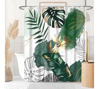 Générique Rideau de Douche Abstrait Rideau Douche Feuilles Tropicales Polyester Anti Moisissure Lavable Imperméable Tissu Rideaux de Baignoire 200x200 cm avec 12 Crochets A1397
