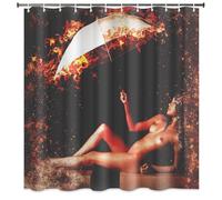 Générique Rideau de Douche Femme Nue Sexy 90 x 180 cm, Art Flamme Parapluie en Feu, Polyester Hydrofuge Rideau Douche Étroit, Lavable en Machine, Décoration Salle de Bain, avec Crochets 5rFc38
