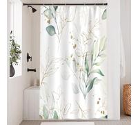 Générique Rideau de Douche Feuilles D'Eucalyptus Vertes Rideau Douche Feuilles DoréEs Polyester Anti Moisissure Lavable Imperméable Tissu Rideaux de Baignoire 120x200 cm avec 12 Crochets A1532