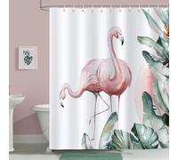 Générique Rideau de Douche Flamant Rose Rideau Douche Plantes Tropicales Polyester Anti Moisissure Lavable Imperméable Tissu Rideaux de Baignoire 180x200 cm avec 12 Crochets A808
