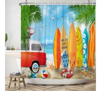 Générique Rideau de Douche Hawaï Rideau Douche Plage Polyester Anti Moisissure Lavable Imperméable Tissu Rideaux de Baignoire 240x200 cm avec 12 Crochets A120