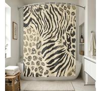 Générique Rideau de Douche Imprimé Zèbre et Léopard Rideau Douche Motif Animalier Tissu Polyester Hydrofuge Lavable Rideau Baignoire Décoratif pour Salle de Bain avec Crochets 180 x 200 cm 8puc134