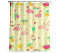 Générique Rideau de Douche Mignon Oiseau Cœur Ananas pour Fille, Jaune Dessin Animé, 200 x 200 cm Rideaux de Salle de Bain Imperméable Anti-Moisissure Microfibre avec Oeillets Crochets