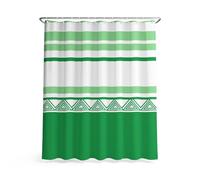 Générique Rideau de Douche Minimaliste - 180 x 200 cm - Imperméable - Rideau de Baignoire - Vert Blanc Symétrie Géométrie Rayures - avec Crochets - pour Salle de Bain