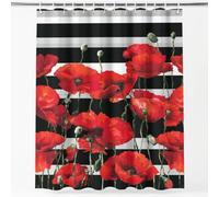 Générique Rideau de Douche Moderne Floral 180 x 200 cm Rideau de Salle de Bain Élégant Fleur Rayure Rideau de Baignoire pour Déco Microfibre Imperméable Anti-Moisissure, Rouge