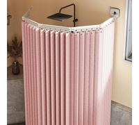 Générique Rideau de Douche Pliable sans Perçage avec Tringle À Rideau de Douche en L/U et Ventouse Puissante, Rideaux de Douche À Angle Réglable en Lin Imperméable et Lavable,Rose,2 Folds