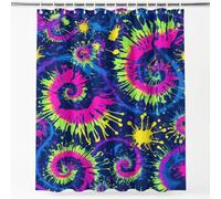 Générique Rideau de Douche Psychédélique Tie-Dye 180 x 200 cm Rideau de Salle de Bain Coloré Dynamique Spirale Ondulations Rideau de Baignoire pour Déco Microfibre Imperméable Anti-Moisissure, Bleu