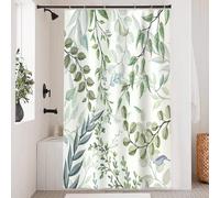 Générique Rideau de Douche Style Nordique Rideau Douche Feuilles D'Eucalyptus Polyester Anti Moisissure Lavable Imperméable Tissu Rideaux de Baignoire 240x200 cm avec 12 Crochets A1494