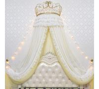 Générique Rideau De Lit à Baldaquin en Dentelle, Tente en Filet Suspendue, Décoration De Chambre De Style Princesse, Adapté Au Lit Double De 1,2 à 1,8 M (Yellow 1.5m Bed)