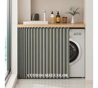 Générique Rideau de Placard avec Rails Coulissants - Rideau Occultant sur Mesure en Simili-Lin Rideau Imperméable et Anti-Poussière, sans Perforation pour Cuisine, Salle de Bain et Dressing