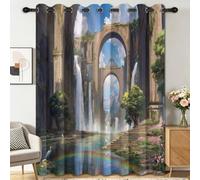 Générique Rideau Digital Paysage Architecture 2 Pièces, 140L x 225H cm | Cascade Architecture AncienneRideaux Fenetre pour Enfants Decoration Chambre, Salon, Draperies Intérieurs à Oeillets