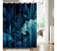 Générique Rideau Douche Feuille, Rideau de Douche Anti Moisissure 200x200 Motif Bleu Abstrait Plante, Decoration Salle de Bain Baignoire, Tissu Lavable Impermeable, Crochets(JD95)