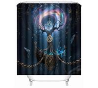 Générique Rideau Douche Grand Arbre Rétro Rideau de Douche Anti Moisissure 120x180cm Voile Univers Rideaux de Baignoire Tissu Lavable Imperméable Polyester Rideaux Salle de Bain avec 12 Crochets