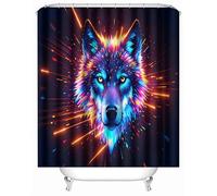 Générique Rideau Douche Loup Animal Rideau de Douche Anti Moisissure 220x200cm Lumineux Abstrait Rideaux de Baignoire Tissu Lavable Imperméable Polyester Rideaux Salle de Bain avec 12 Crochets