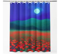 Générique Rideau Douche Moderne Paysage, Rideau de Douche 240 x 200 cm Anti Moisissure Tissu Lavable Lune Colline Rouge Champ de Fleurs Rideaux Salle de Bain Baignoire avec Crochets, Bleu