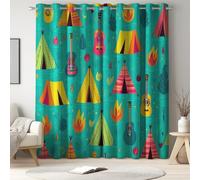 Générique Rideau en Microfibre, Dessin animé Guitare Tente, Feuilles avec œillets, 2 pièce, Moderne, élégant, pour Chambre à Coucher, Salon, Chambre d'enfant, L117 x H160 cm, Bleu