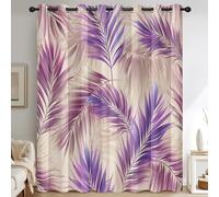 Générique Rideau Feuilles de Palmier Violet Chambre, Rideaux Occultant Plante Tropicale Salon, Thermique à Oeillets Fenêtre Decoration, Opaque Draperies 2 Pièces,117 X 228 cm (LxH) E-D42