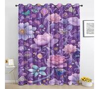 Générique Rideau Fleur Violet - Rideaux Occultant Floral Diamant Luxe - pour Salon Chambre - Rideau 2 Panneaux Thermique Isolant - 140L x 240H cm