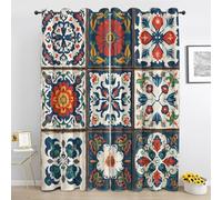 Générique Rideau Fleurs Boho - Rideaux Occultant Patchwork Ethnique Vintage - pour Salon Chambre - Rideau Thermique Isolant 2 Panneaux - 160L x 240H cm, Dx420