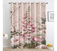 Générique Rideau Fleurs Rose - Rideaux Occultant Floral Botanique Vintage - pour Salon Chambre - Rideau 2 Panneaux Thermique Isolant - 140L x 240H cm
