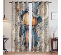 Générique Rideau Isolant Orange Rideau Occultant Fantaisie Rétro Thème Halloween bloquant la Chaleur à œillets Idéal pour Chambre et Salon 117x229 CM (2 Panneaux)