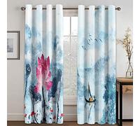 Générique Rideau Isolant Thermique, Rideaux À Œillets en Forme De Fleur De Lotus Bleus pour Salon Montagne Insonorisés Doux Isolants Thermiques Occultants Et Économes en Énergie pour Chambre