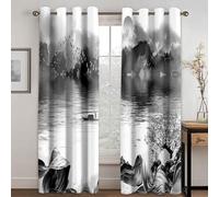 Générique Rideau Isolant Thermique, Rideaux À Œillets Motif Rivière Et Montagne Noir Et Blanc Insonorisants Doux Isolants Thermiques Occultants Et Économes en Énergie pour Chambre À Coucher