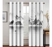 Générique Rideau Isolant Thermique, Rideaux À Œillets pour Salon Paysage De Montagne Et De Rivière Gris Et Blanc Insonorisants Doux Isolants Thermiques Occultants Et Économes en Énergie pour