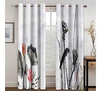 Générique Rideau Isolant Thermique, Rideaux Occultants À Œillets Gris Motif Lotus À L'Encre De Chine pour Chambre À Coucher Rideaux Doux Et Isolants Thermiques pour Salon
