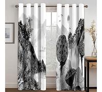 Générique Rideau Isolant Thermique, Rideaux Occultants pour Chambre À Coucher Imprimés De Lotus De Montagne Noir Et Blanc Doux Isolants Thermiques À Œillets pour Salon