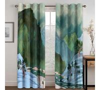 Générique Rideau Isolant Thermique, Rideaux Occultants pour Chambre À Coucher Imprimés Nature Et Montagne Verts Doux Isolants Thermiques À Œillets pour Salon