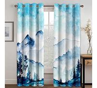 Générique Rideau Isolant Thermique, Rideaux Occultants pour Chambre À Coucher Imprimés Nature Montagne Jungle Bleu Doux Isolants Thermiques À Œillets pour Salon