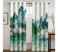 Générique Rideau Isolant Thermique, Rideaux Occultants pour Chambre À Coucher Imprimés Nature Montagnes Et Rivières Rideaux Verts Doux Isolants Thermiques À Œillets pour Salon