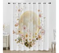 Générique Rideau Lune Jaune Rideaux Chambre Salon Plante Fleur Aquarelle Rideau Occultant Thermique Isolant Anti-Chaleur Phonique Lot de 2 Rideaux à Oeillets 140x300 cm K120e