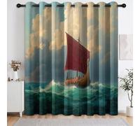 Générique Rideau Occultant 2 Panneaux 117 x 229 cm, Navigation Drakkar Viking 3D Impression Rideaux De Fenêtre D'effet Thermique Insonorisation Salon Chambre Enfant Fenêtre Décoration, Bleu