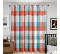 Générique Rideau Occultant à Carreaux, Lot de 2 Rideaux Occultant Thermique Isolant à Oeillets, Motif Tartan Orange Bleu, Decoration Chambre Salon Fenetre, 140 L x 180 H Rc2322