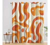 Générique Rideau Occultant Abstrait, Rideaux Motif Retro Orange, Rideau Thermique Isolant à Oeillets, Rideaux Fenetre Imprimé pour Salon Chambre Décoration, Lot de 2, 160x240 cm