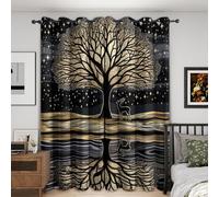 Générique Rideau Occultant Arbre Magique 2 Pièces, L 140 x H 220 - Rideaux Fenetre Imprimé Naturel Obscur Cerf Ciel étoilé Decoration Chambre, Salon, Draperies Intérieurs à Oeillets GJ107