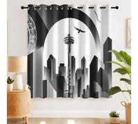 Générique Rideau Occultant Art Déco Moderne Salon Moderne Thermique Isolant Anti Froid Polyester 2 Pièces 132 x 214 CM Rideaux De Fenêtre Ville Architecture Oiseau pour Chambre Cuisine Décoration