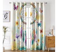 Générique Rideau Occultant Attrape-Rêves, Rideaux Motif Plume Papillon, Lot de 2 Rideau et Draperies Intérieurs à Oeillets, Rideaux pour Cuisine Chambre Salon, 117x183 cm (LxH) K-J13