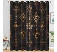 Générique Rideau Occultant Aztèque Noir et Or Salon, Rideaux Thermiques à Oeillets, Sud-Ouest Américain Tribal Decoration Chambre Fenetre, Lot de 2 Draperies Intérieurs 75x166 cm (L x H) L-C&35